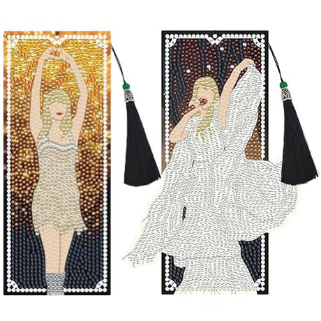Bulerrylulu 2 Pcs Diamond Painting Bookmarks,Diamond Art Bookmarks with Tassel, Diamond Art Painting Kits Crafts Gifts for Beginner Adults (Singer) Bulerrylulu