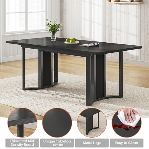 Itaar 5-Piece Dining Table Set for 4-6 People, 63" Extendable Kitchen Table and 4 Cushion Chairs, Dining Room Table with MDF Board & Metal Frame for Small Space, Easy Clean, Black Itaar