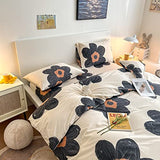 BlueBlue Flower Kids Duvet Cover Set, 100% Cotton Bedding for Boys Girls Teens Single Bed, Cartoon Cute Black Flower Floral Pattern Print on Cream White, 1 Comforter Cover 2 Pillowcase (Twin) BlueBlue