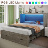 KCGKCG Full Size Murphy Bed with Storage & Charging Station, Murphy Cabinet Bed with Large Drawer for Guest Bedroom, Living Room, Office or Small Room, Full Foldable Platform Bed (Grey, Full) KCGKCG
