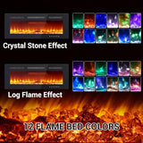 SLEKVERSA Electric Fireplace 40 Inch, Ultra-Thin Recessed and Wall Mounted Fireplace Heater, Linear Fire Place w/Thermostat, Remote & Touch Screen, Multicolor Flame, Timer, Logs & Crystal, 120V 1500W SLEKVERSA