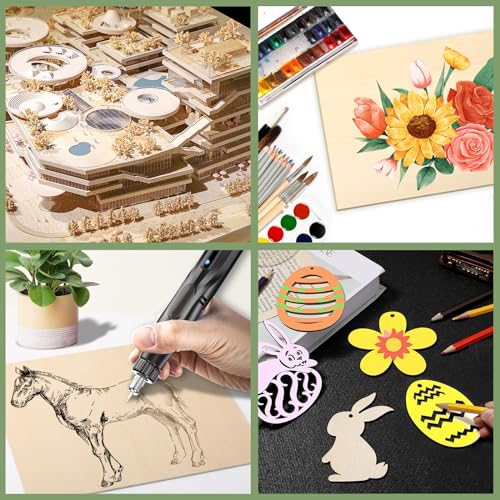 12 Pack Basswood Sheets 1/10x12x12 Inch for Crafts,Unfinished Wood for Laser Cutting & Engraving,Wood Burining,Plywood for Architectural Models. ESRICH