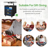 HNEBC Nightstand with Wireless Charging Station, LED Nightstand Has Adjustable Rotary Workstation,Smart Night Stand with 2 Drawers,Modern Bedside Table for Bedroom, Sensor Light/Wheel (Black) HNEBC