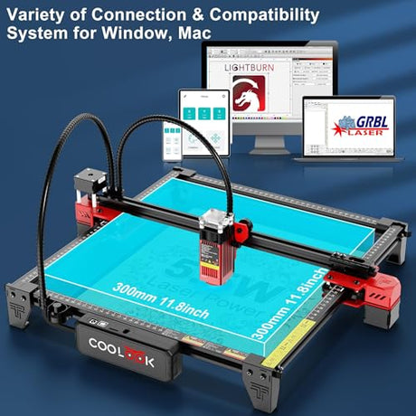 Coolook CK1-55 Laser Engraver, 5.5W Laser Engraving Machine, Laser Cutter for Wood, Metal, Aluminum, Glass, Leather, 500 mm/s Speed, 32-Bit Main Chip Control, 300x300mm Engraving Area Goeson