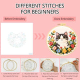 Zhenqing Kitten Embroidery Kit for Beginners, Pre-Printed 29x29cm Cotton Fabric with 20cm Hoop, Cute Cat in Flowers Design for Home Decor (C0243)