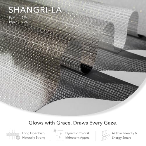 GoDear Design Deluxe Sheer Adjustable Sliding Panel Track Blind 45.8"- 86" W x 96" H, Extendable Track, Shimmering Natural Woven Fabric, Landscape Ink Wash Painting, Digital Art Prints, Shangri-La GoDear Design
