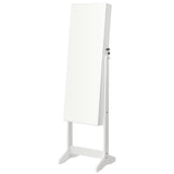 SONGMICS Jewelry Cabinet Armoire, Freestanding Lockable Storage Organizer Unit with 2 Plastic Cosmetic Storage, Full-Length Frameless Mirror, for Necklace Earring, White UJJC002W01 SONGMICS