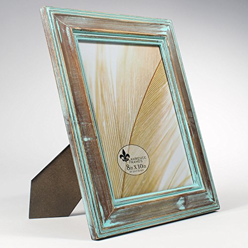 Lawrence Frames 8x10 Weathered Wood with Verdigris Wash Picture Frame, Brown