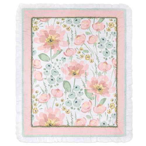 The Peanutshell 4 Piece Organic Cotton Baby Crib Bedding Set for Girls - Newborn, Infant & Toddler Nursery Bed Set Decor with Two Crib Sheets, Dust Ruffle Comforter - Wildflower The Peanutshell