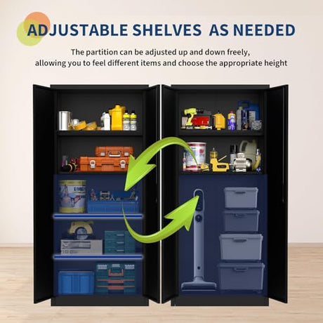 MegaChoice 71" Metal Garage Storage Cabinet with 2 Doors and 4 Adjustable Shelves, Steel Lockable File Cabinet, Locking Tool Cabinets for Pantry, Garage, Office, Shop, Organization, Etc, Black MegaChoice