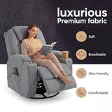 JUMMICO Small Swivel Rocker Recliner, 360 Rocking Chair Recliner with Massage, Upholstered Fabric Rocker Recliner with Cup Holder for Living Room, Bedroom, Nursery (Gray)
