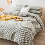 mixinni Green Gingham Comforter Set Queen, Plaid Comforter Set 3 Pieces 1 Green Grid Comfoter with 2 Pillow Cases for All Seasons, Soft Fluffy Modern Grid Pattern Printed Bedding-Queen Size mixinni