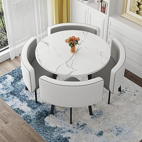 Coffee Table and Chair Set,Office Table and Chair Set, Round Conference Table, Reception Negotiation Table Set with 4 Chairs for Lounge, Living Room, Kitchen OOIKVCC