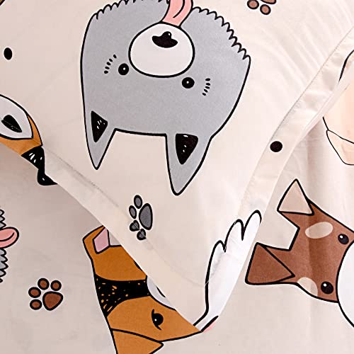 KWLOVER 2PCS Soft Fitted Sheet and Pillowcase Set - Doggy Printed Puppy Pattern Design Sheets for Kids Teens Twin Size Bed KWLOVER