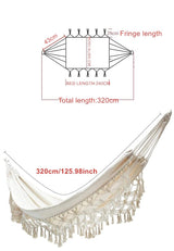 Hammock Brazilian Double Hammocks Soft Comfortable Fabric Cotton Canvas Hanging Portable Two Person Hammock Boho Fringe Large for Adults Backyard Travel KEREITH
