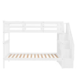 Harper & Bright Designs Twin Over Twin Bunk Bed with Stairs, Solid Wood Bunk Bed Frame with Storage for Kids Teens Adults Bedroom Dorm - White Harper & Bright Designs