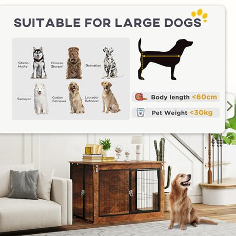 PawHut 39" Dog Crate Furniture with Flip-up Top Opening, Decorative Dog Kennel Furniture Side Table with 2 Doors for Large Breeds, Rustic Brown PawHut