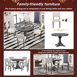 Merax 5-Piece Retro Round Dining Table Set with Curved Trestle Style Legs and 4 Upholstered Chairs, Kitchen Furniture, Dark Gray Merax