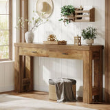 Tribesigns 63" Console Table, Farmhouse Entryway Table with 2 Drawers and H-Shaped Sturdy Legs for Hallway, Living Room, MDF, Light Brown Tribesigns