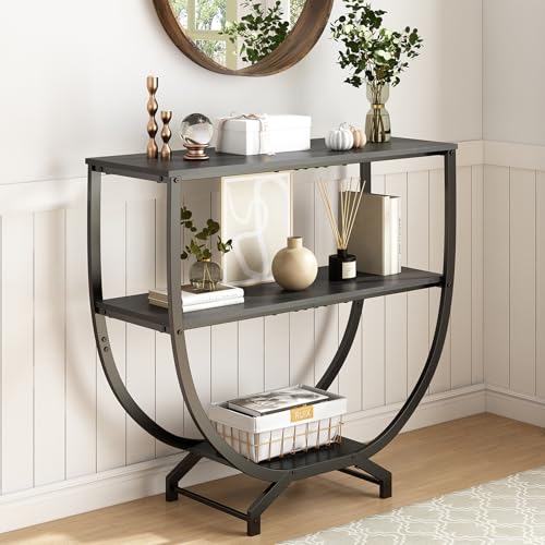 GILLAS 3 Tier Console Tables, 30" Height Entryway Table, Sofa Table Behind Couch Table, Industrial Entryway Furniture Entry Way Table with Storage for Living Room, Hallway, Entrance, Rustic Black GILLAS