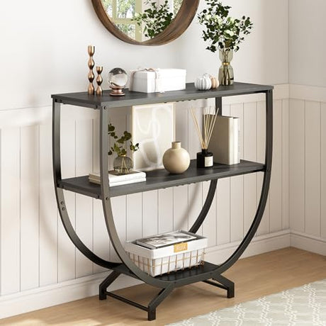 GILLAS 3 Tier Console Tables, 30" Height Entryway Table, Sofa Table Behind Couch Table, Industrial Entryway Furniture Entry Way Table with Storage for Living Room, Hallway, Entrance, Rustic Black GILLAS