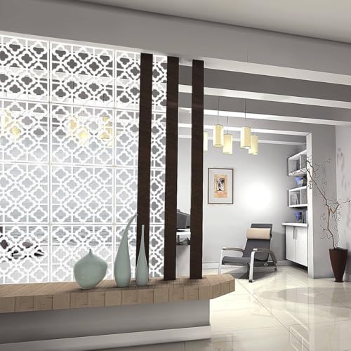 Stepstall 12 Pcs PVC Hanging Room Divider,Thick Decorative Flower Design Room Divider Partitions Panel Screen for Decorating Bedroom Dining Kitchen Office Studio Restaurant Hotel Decor（White） Stepstall