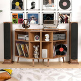 MAHYIZYI Corner Record Player Stand with Charging Station & USB Ports, 3 Tier Mid Century Modern Vinyl Record Storage Cabinet, Wood Turntable Stand for Music Room, Living Room, Small Space (Walnut) MAHYIZYI