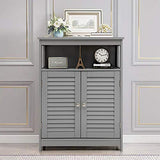 Tangkula Grey Freestanding Bathroom Storage Cabinet with Double Shutter Doors and Adjustable Shelf Tangkula