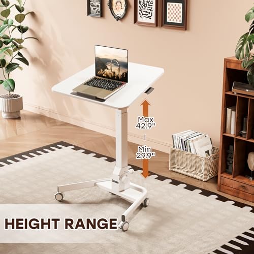 JYLH JOYSEEKER Foldable Mobile Standing Desk, 90 Tiltable Rolling Standing Desk, Height Adjustable Portable Laptop Workstation for Home Office, Easy to Fold, White JYLH JOYSEEKER