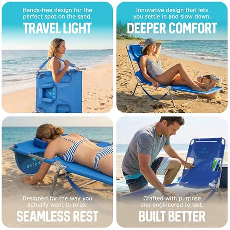 Ostrich the Original Chaise 72 x 22 Inch Lounge Portable Reclining Lounger, Outdoor Patio, Beach, Lawn, Camping, or Pool Tanning Chair, Ocean Blue Ostrich