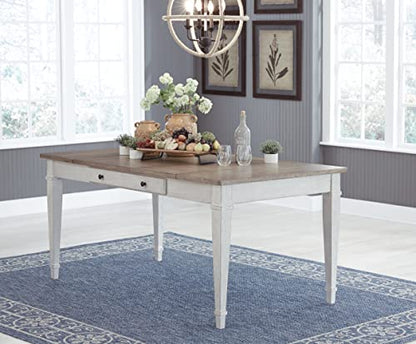 Signature Design by Ashley Skempton Farmhouse Rectangular Dining Room Table with Storage, White & Light Brown - WoodArtSupply