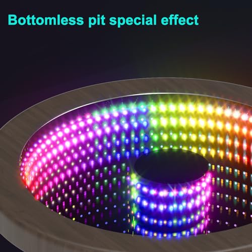 EEland Small Coffee Table, Circle Coffee Table, Modern Center Table for Living Room,Tempered Glass Surface with RGB LED Lighting, Smart Control, Customizable Programming, for Balcony Porch Deck -Brown EEland