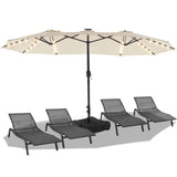 BLUU 15FT Solar LED Patio Umbrella with Base,Outdoor Double-Sided Umbrella with Crank Handle, Powerful UV Protective, for Pool Lawn Garden,Beige BLUU
