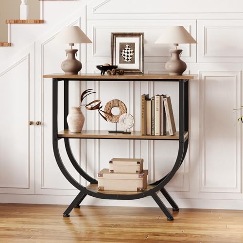 Trironsun 3 Tier Console Table with Storage 30" Height Entryway Table with Open Shelves Industrial Sofa Table Behind Couch for Living Room Hallway Entrance (Rustic Brown) Trironsun