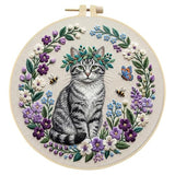Cat Embroidery Kit for Adults - 20x20cm Pre-Stamped Pattern Cross Stitch Kit with 7.87 Inch Bamboo Hoop, Floss, Needles - DIY Craft Kit for Home Decoration & Gift Giving