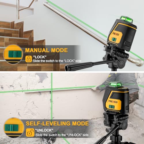 PREXISO 360 Laser Level with Tripod - IP54 Rechargeable Wide Angle Vertical Line Laser, 100Ft Green 3 Brightness Adjustment Self Leveling Cross Line for Construction, Floor Tile, Renovation - WoodArtSupply