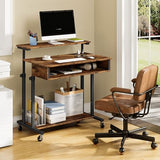 CHOEZON Computer Desk, Standing Desk on Wheels, Rolling Desk with Charging Station, Height-Adjustable Laptop Desk, for Living Room, Home Office, Rustic Brown and Black TDN08UBF CHOEZON