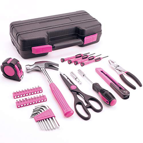 40-Piece All Purpose Household Pink Tool Kit for Girls, Ladies and Women - includes All Essential Tools for Home, Garage, Office and College Dormitory Use EFFICERE