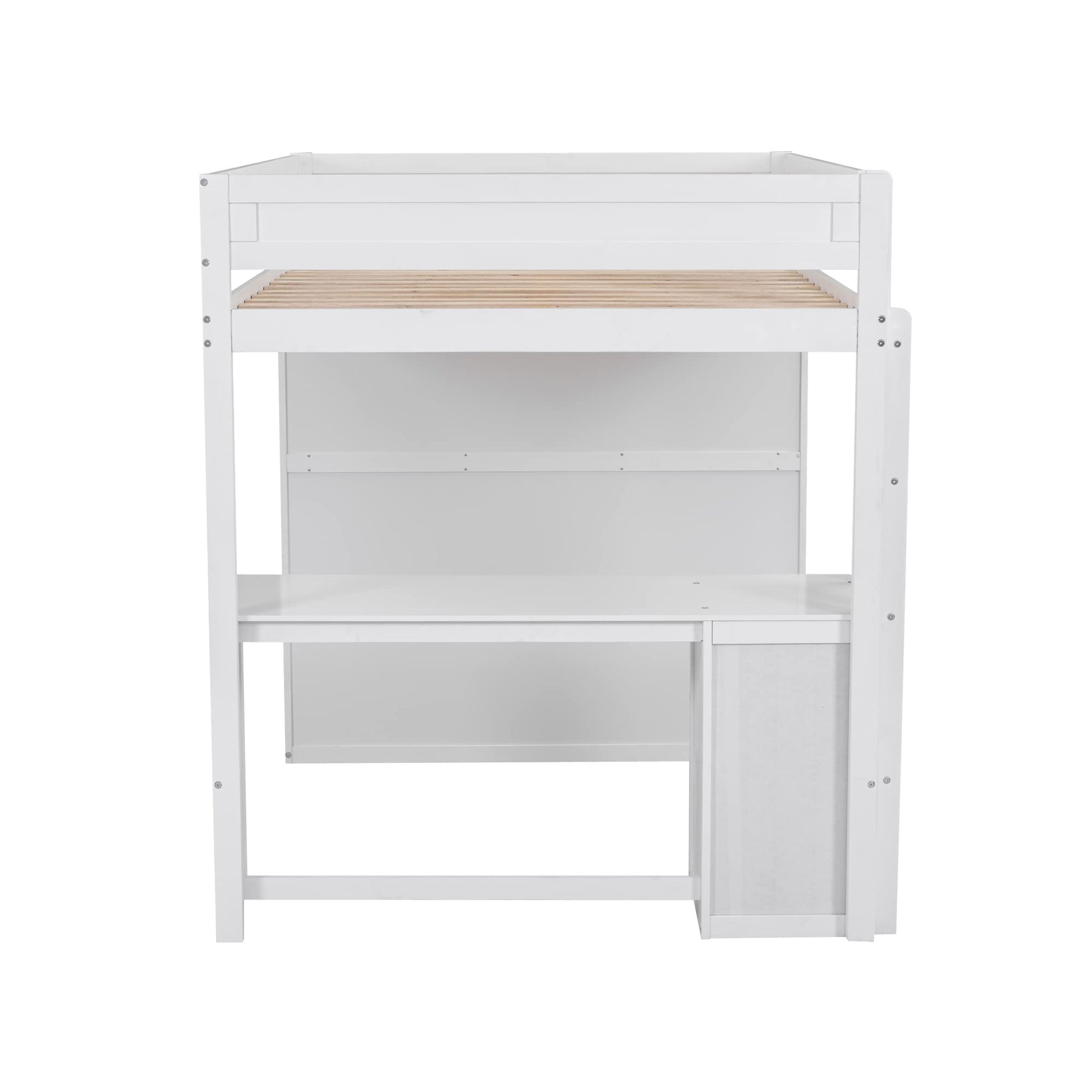 Polibi White Full Size Loft Bed with Wardrobe and 2-Drawer Desk - WoodArtSupply