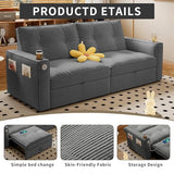 Tabaray 73.2'' Futon Sofa Bed Full, Convertible Pull Out Couch with Adjustable Backrest, Pre-Assembled Corduroy Sleeper Sofa, 2 Cup Holders & Pockets, USB, Loveseat for Living Room, Apartment, Grey Tabaray