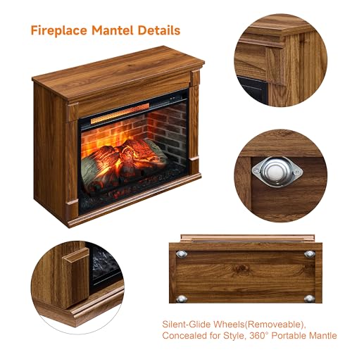 Innoflame 28" Electric Fireplace with Mantel, Freestanding Fireplaces with Realistic Flame & Logs, Remote Control, Timer, Adjustable 4 Flame Brightness, Indoor Fireplace for Living Room & Bedroom Innoflame
