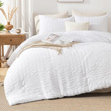 AveLom Seersucker King Comforter Set (104x90 inches), 3 Pieces - 100% Soft Washed Microfiber Lightweight Comforter with 2 Pillowcases, All Season Down Alternative Comforter Set for Bedding, White AveLom