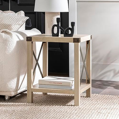 Walker Edison Sedalia Modern Farmhouse Metal X Side Table, 18 Inch, White Oak - WoodArtSupply