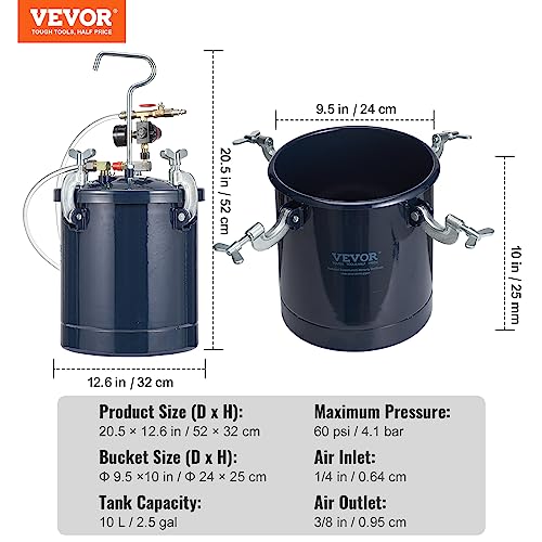 VEVOR Spray Paint Pressure Pot Tank, 10L/2.5gal Air Paint Pressure Pot, 1.5mm+4mm Two Nozzles Two Spray Paint Guns for Industry Home Decor Architecture Construction Automotive Painting, 60PSI - WoodArtSupply