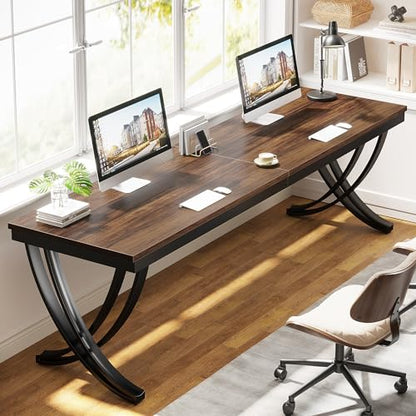 LITTLE TREE 2 Person Computer Desk,78.7-Inch Extra Long Desk,Large Double Writing Desk for Home Office Stidy, Black Rustic Brown - WoodArtSupply