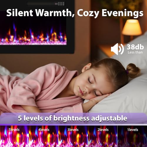 BREEZEHEAT 72 Inch Ultra Thin Electric Fireplace-Narrow Bezel Linear Fireplace Heater Recessed Wall Mounted, Remote Control, Touch Screen, 750W/1500W, 8H Timer for Living Room, Bedroom, Office BREEZEHEAT