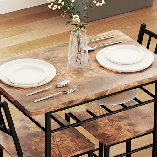 HOMCOM 3-Piece Dining Table Set for 2, Small Kitchen Table and Chairs with Built-in Storage Rack and Steel Frame, for Breakfast Nook and Small Space, Rustic Brown HOMCOM