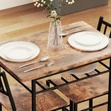 HOMCOM 3-Piece Dining Table Set for 2, Small Kitchen Table and Chairs with Built-in Storage Rack and Steel Frame, for Breakfast Nook and Small Space, Rustic Brown HOMCOM