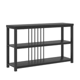 FOLUBAN Entryway Table, Modern Sofa Console Table with 3 Tier Storage Shelf, Hallway Foyer Table for Living Room, Industrial Black Oak FOLUBAN