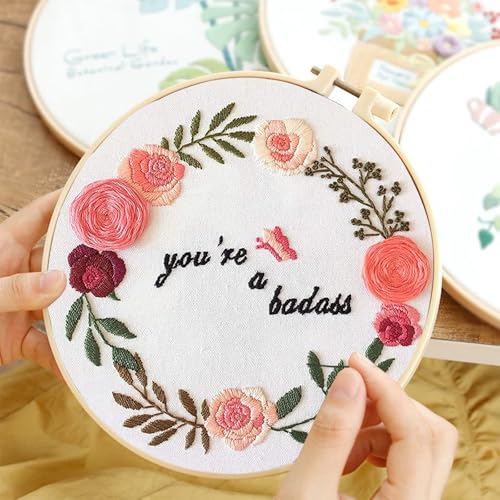 Topapfo Funny Embroidery Kit for Beginners Adults, Stamped Embroidery Pattern Cross Stitch Kits Needlepoint with Hoop Threads Needles Tools